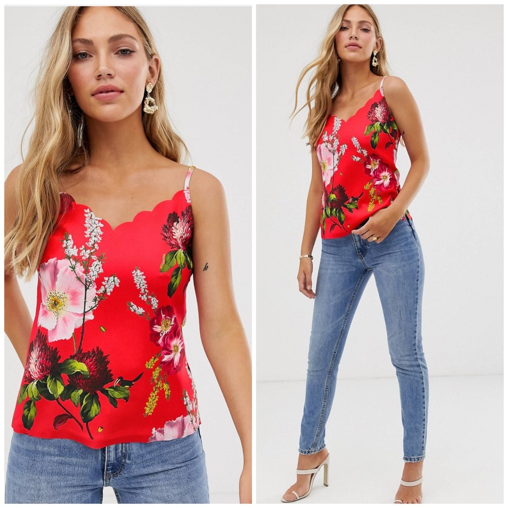 NWT Ted Baker Seliina Floral Berry Sundae Printed Top in Red
